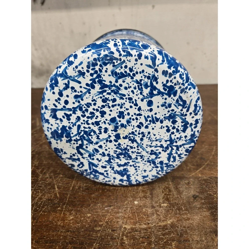 Vintage Blue White Splatter Enamelware Canister Set of 4 Lidded Nesting